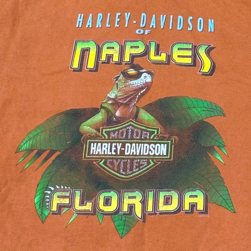 Harley-Davidson Naples Florida Orange T-Shirt 2XL Iguana Tropical Sunglasses